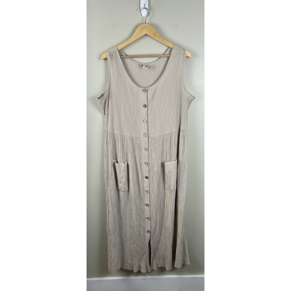 New Frontier Vtg Crinkle‎ Sleeveless Button Front Dress Cottage Core 90's Sz 1X
